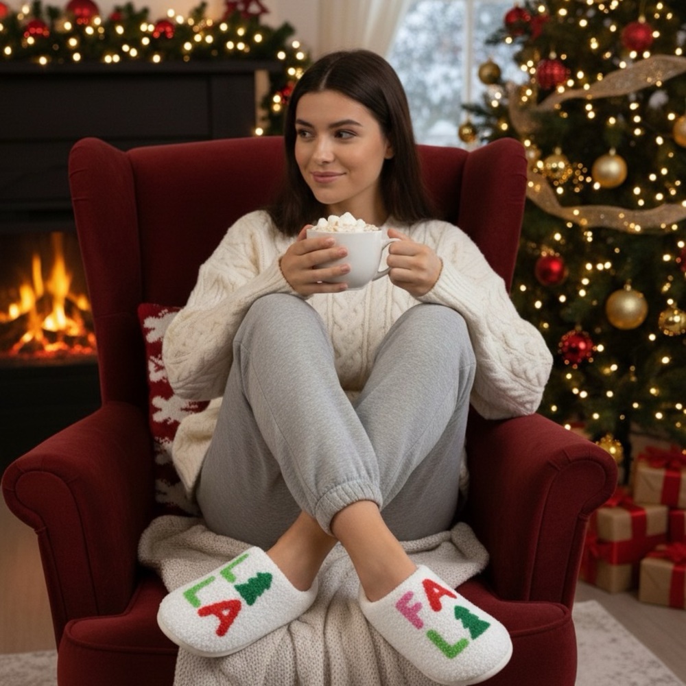 Festive White Holiday Slippers‎